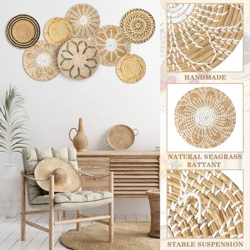 Xuhal 8 Pcs Boho Wall Basket Decor Decorative Bulrush Woven Basket Wall Decor Rustic Farmhouse Hanging Baskets for Kitchen Rustic Home Summer Decorations - Image 5