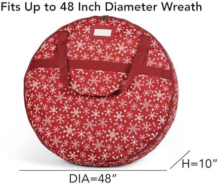 Covermates Wreath Storage Bag, 48" Diameter x 10" H, Red Snowflake - Image 3