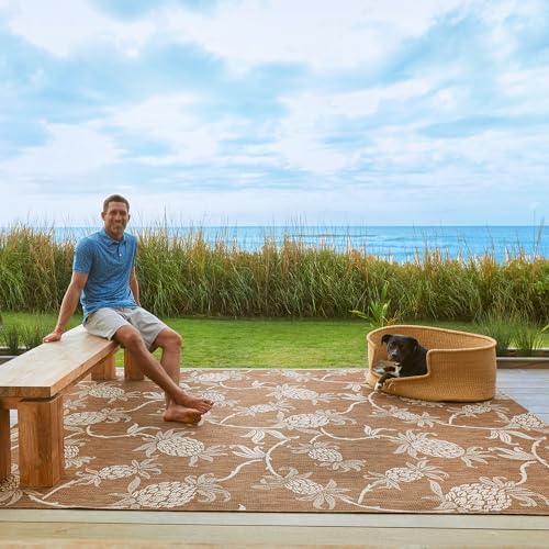 Gertmenian Indoor/Outdoor Kona Coast by Reyn Spooner Rug - 9x13 Extra Large, Stain & UV Resistant, Ideal for Deck, Patio, Poolside Rooms - Pineapple, Brown, 46656 - Image 2
