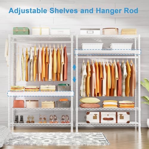 Ulif H4 Plus Garment Rack, 4-Tier Portable Clothes and Clothing Rack for Bedroom and Cloakroom, Closet Storage and Organizer Wardrobe System, 45" W x 14" D x 76.4" H, Load 522lbs, White - Image 3