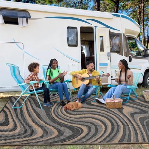Garvee 10x14 Waterproof Outdoor Rug Modern Plastic Straw Rug, Brown - Image 3