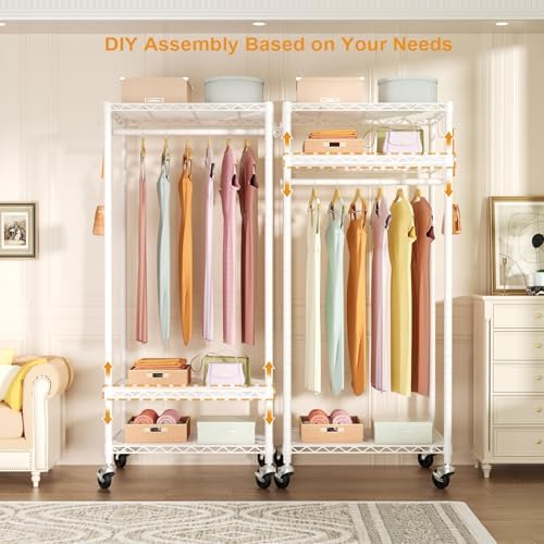 FUTASSI Rolling Clothes Rack, Clothing Racks for Hanging Clothes, White - Image 4