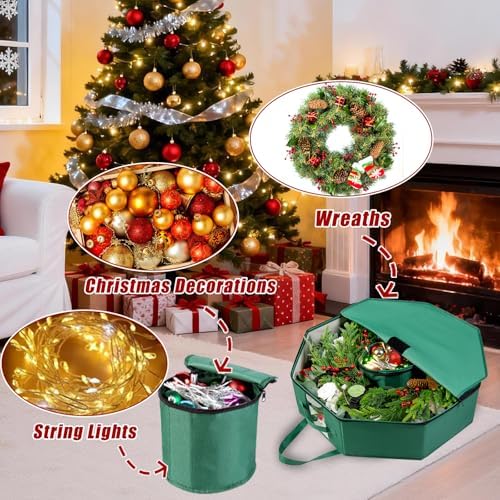 BrilliantJo Wreath Storage Christmas Garlands Bag with Interior Pockets Large Xmas Container Box for holiday Decorations Case with Dual Zipper and Handles Window Labeling Card Slot 24" Green - Image 5