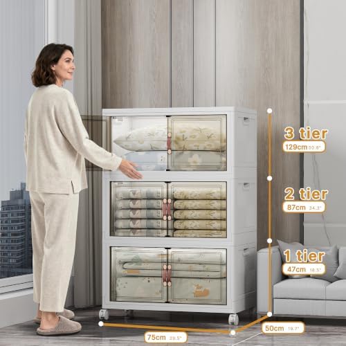 UAMFURI Stackable Storage Bins, 525QT Collapsible Drawers with 1 Lid - Image 2