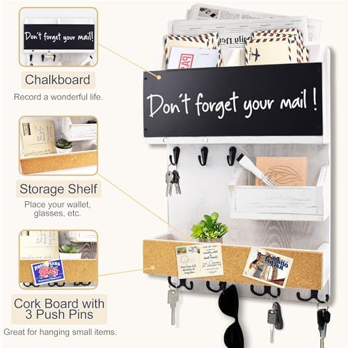 Mail Organizer Wall Mounted with Key Holder, Shelf, Ivory White - Image 4