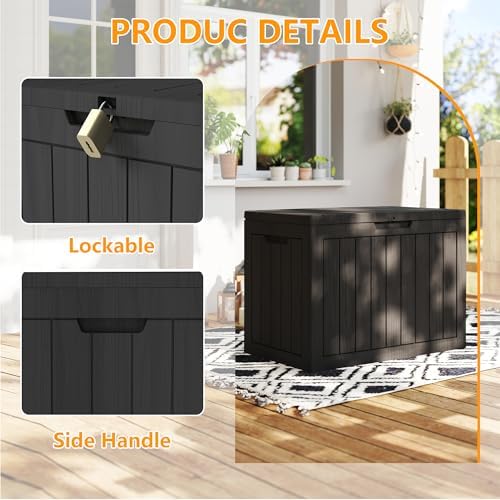 45 Gallon Deck Boxes Outdoor Waterproof, Outdoor Storage Box with Lockable Lid & UV-Resistant for Patio Furniture, Outdoor Cushions, Garden Tools and Pool Supplies, Black - Image 2