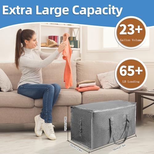 8 Pack-Extra Large Heavy Duty Moving Bags - Waterproof Storage Totes with Handles & Zippers, Foldable for College Dorm, Storage (Gray) - Image 3