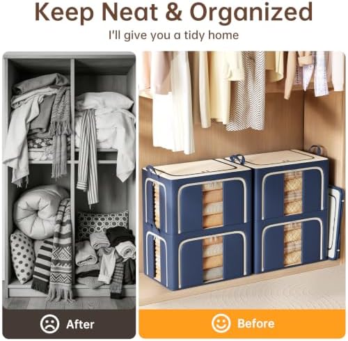 3 Openings Clothes Storage Bins with Metal Frame，100L (navy blue) - Image 7