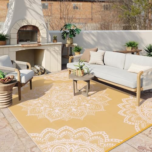 Yamaziot Waterproof Outdoor Rug 6x9 ft, Reversible Plastic Straw Rug for Patio Clearance, Camping, RV Mat, Large Outside Rug Carpet for Porch, Deck, Backyard, Balcony, Picnic, Yellow - Image 6
