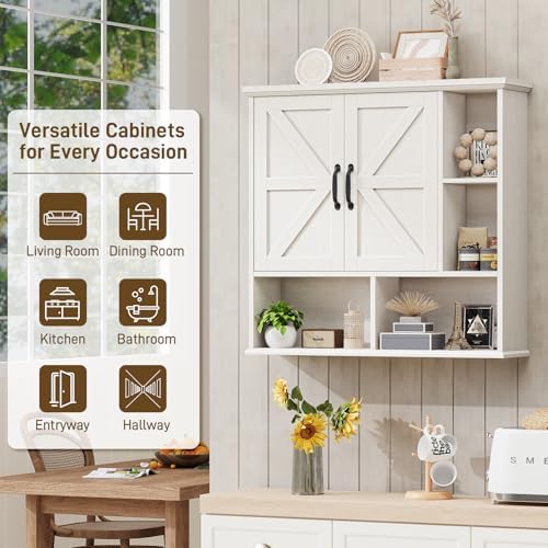 Bathroom Wall Cabinet, Farmhouse Medicine Cabinet with Doors, Rustic White - Image 5