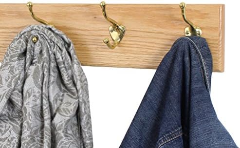 PegandRail Oak Wall Mounted Coat Rack with Solid Brass Hooks 4.5" Ultra Wide (Natural, 30.5 x 4.5 with 6 Hooks) - Image 4