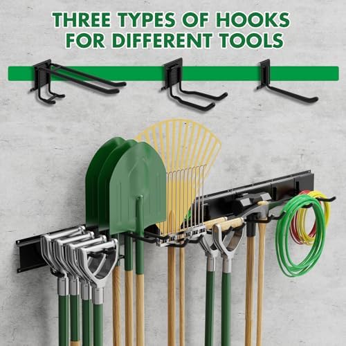 48" Garage Tool Organizer Wall Mount - 500lbs Garden Tool Organizer with Adjustable Hooks, Heavy Duty Metal Garage Storage Rack - Image 6