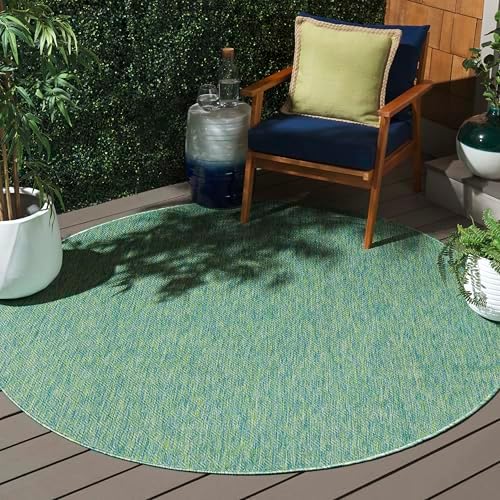 SAFAVIEH Washable Rug Outdoor Courtyard Collection - 5'3" Round, Green & Blue, Non-Shedding & Easy Cleaning, Ideal for Patio, Backyard, Mudroom (CY8521-55722) - Image 7