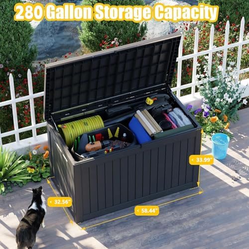 Vixzen 280 Gallon Deck Boxes Outdoor Waterproof, Lockable Storage Box for Patio Cushions Storage Furniture, Garden Tools, Pool Supplies, Weatherproof and UV Resistant (Black, 280 Gallon) - Image 3