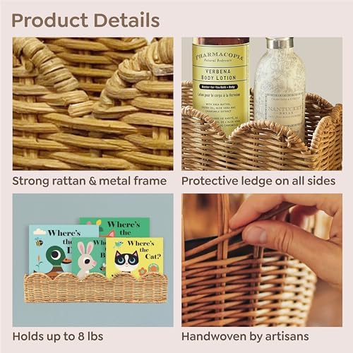 VIVIKA Nursery Book Shelves, Natural Rattan Scalloped, 15.8" W, Set of 2 - Image 5