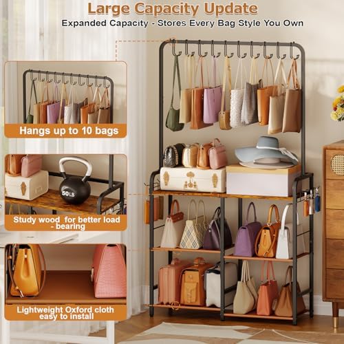 Hayexiha Large Purse Organizer for Closet, 3-Tier Double-Row Handbag Rack - Image 3