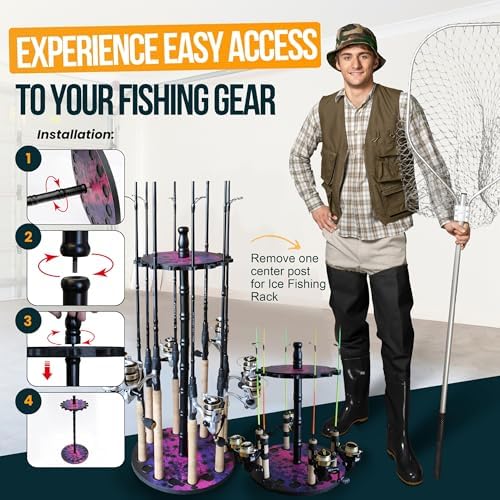 Rush Creek Creations | Round Spinning Fishing Rod Holder for 16 Freshwater Fishing Poles, Fishing Gear, and Fishing Accessories | Fishing Rod Rack with 16 Fishing Rod Clips for Garage Organization - Image 6