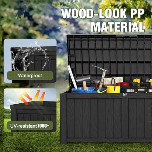 150 Gallon Resin Large Deck Box Organization and Storage Box for Patio, Outdoor Cushions, Garden Tools, Black | Hydraulic Pistons, Resin, Weatherproof - Image 4