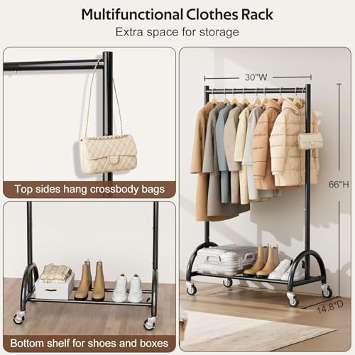 MISSLO Heavy Duty Clothing Rack with Wheels Rolling Clothes Racks for Hanging Clothes, Coats, Garment, Dress, Black, 30" W - Image 5