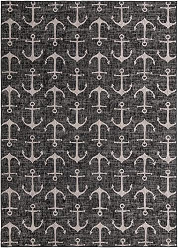 Unique Loom Outdoor Coastal Collection Area Rug - Ahoy (10'x 14' 1" Rectangle, Charcoal/ Ivory) - Image 3
