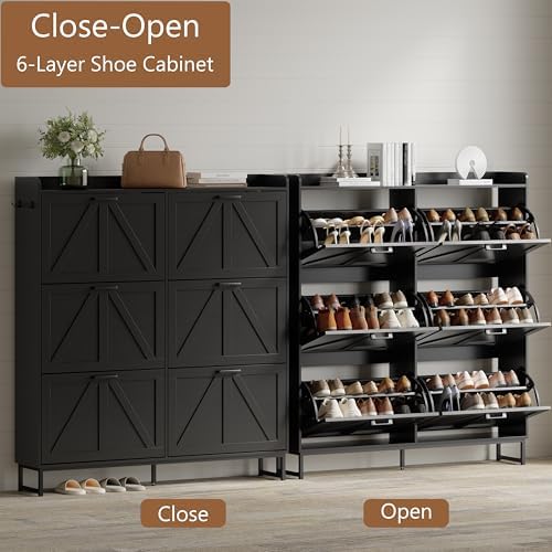 Xixini Shoe Storage Cabinet with 6 Flip Drawers, Entryway Shoe Rack, Black - Image 3