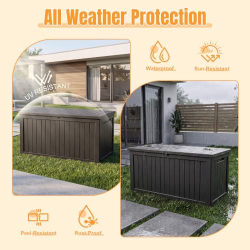 Outdoor Storage Box, 360 Gallon Waterproof Resin Deck Box with Support Rod - Image 2