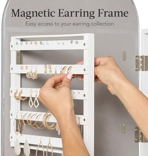 Best Choice Products Arch Mirror Jewelry Cabinet, Jewelry Storage Organizer, Armoire, Lockable Wall or Door Mountable, Full-Length Mirror - Silver - Image 6