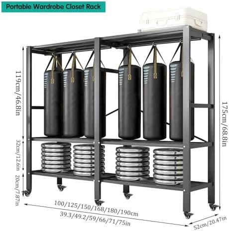 Foldable Clothe Rack with Cover and Wheel Heavy-Duty Portable Closet Wardrobe Freestanding Metal Clothing Rack Armoire Rolling Garment Racks Closet System (Gray Zipper, 59in) - Image 2