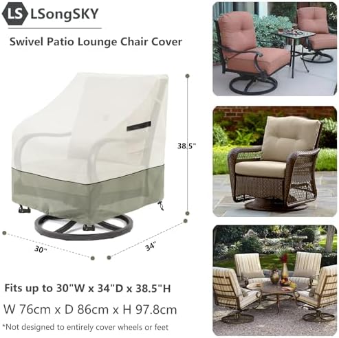 Outdoor Swivel Lounge Chair Cover 2 Pack,Waterproof Heavy Duty Outdoor Chair Covers,Patio Rocking Chair Covers for Outdoor Furniture,(30 W x 34 D x 38.5 H inches),White&Grayish Green - Image 3