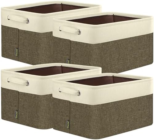 BALEINE 4 Pack Fabric Closet Storage Bins for Shelves, Linen Closet Organizers and Storage, Decorative Baskets for Organizing, Shelf, Clothes, Home, Office (Brown, 17''x13''x10.5'') by BALEINE