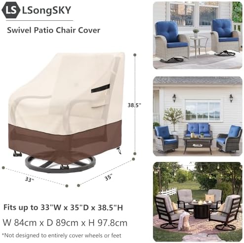 Outdoor Swivel Chair Cover 2 Pack,100% Waterproof Heavy Duty Patio Chair Covers,(33 W x 35 D x 38.5 H inches) Swivel Patio Chair for Outdoor Furniture Covers Waterproof,Beige&Brown - Image 3