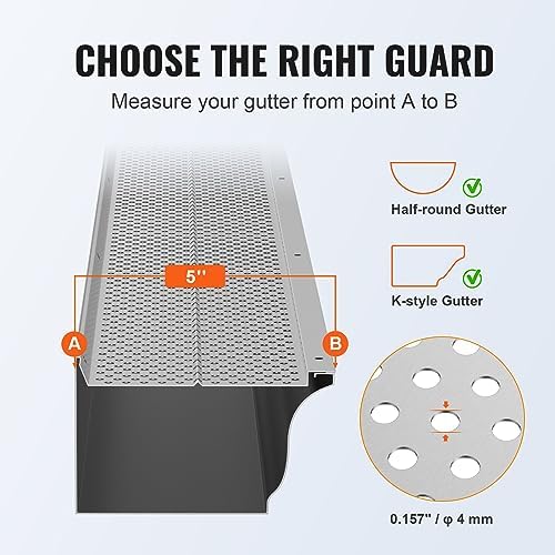 VEVOR Gutter Guard, 5 inch Width, Aluminum Leaf Filter DIY Gutter Cover, 13 PCS 52 ft Total Length, 0.157'' Hole Diameter & 0.02'' Thick Fits Any Roof or Gutter Type - Image 3