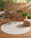 Rugs.com - Outdoor Aztec Rug – 5 Ft Round Light Gray Indoor/Outdoor Rug – Washable, Weather-Resistant for Patios, Decks, and Porches by Rugscom