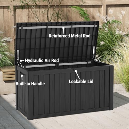 Mars Villa Deck Box, Outdoor Storage Box Waterproof, 150 Gallon, Black - Image 4