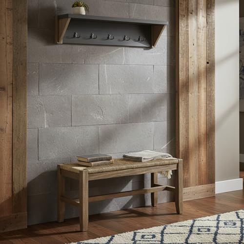 Alaterre Furniture Newport 40" Coat Hook with Shelf and Rush Bench Set - Image 6