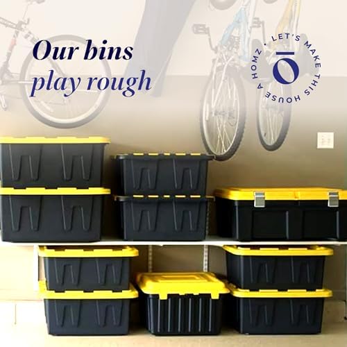 HOMZ Durabilt Plastic Storage Bins with Lids, 27 Gal, Black/Yellow, 2 Pack - Image 2