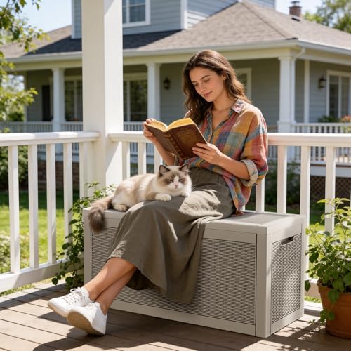 Mars Villa Deck Box, Outdoor Storage Box Waterproof, 60 Gallon, Grey - Image 3