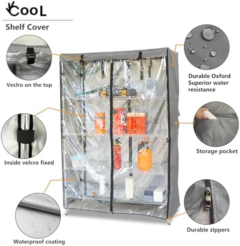 okcool Waterproof Shelf Cover,600D Heavy Duty Wire Shelving Unit Cover,Shelf Display Rack Protector Cover with Zipper,One Side See Through Panel.(Grey,Fits 36" Wx14 Dx54 H Shelves) - Image 4