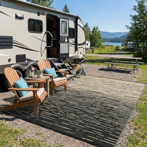 Garvee Waterproof Patio Rug 8x10 Modern Outdoor Camping Rug, Black Coffee - Image 3
