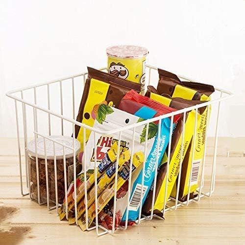 Slideep 11'' Farmhouse Freezer Food Storage Organizer Baskets Modern Refrigerator Metal Wire Basket Bin with Built-in Handles for Kitchen, Pantry, Bathroom, Cabinets, White -Set of 6 - Image 5