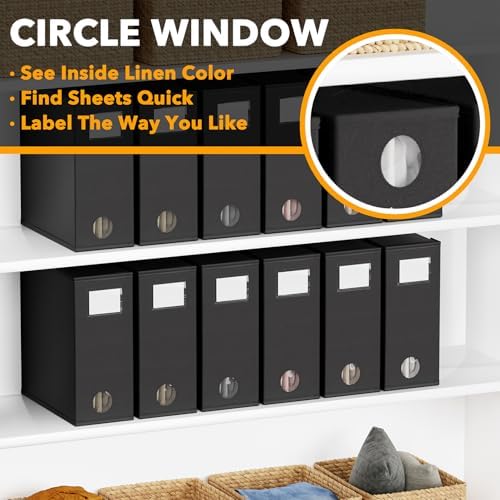 SpaceAid 12 Pack Bed Sheet Organizers and Storage, Foldable Sheet Organizer for Linen Closet, Set Folder Keeper with Window XL (Queen & King Size) Bedding Container (Black) - Image 4