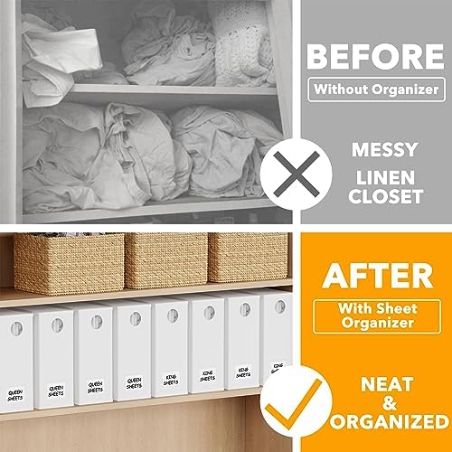 SpaceAid 8 Pack Bed Sheet Organizers and Storage, Foldable Organizer for Linen Closet, Sheets Set Folder Keeper with Window XL (Queen & King Size) Organizing Bedding Container, White 91ZDSN-SL24-W8 - Image 2