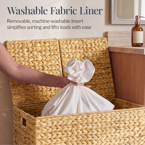 Best Choice Products Wicker Storage Basket W/ 2 Separate Lids, Rattan Woven 17.2 Gallon (65L) Basket, Foldable, Removable Washable Liner Bags for Toys, Linens, Blankets, & Laundry - Natural - Image 5