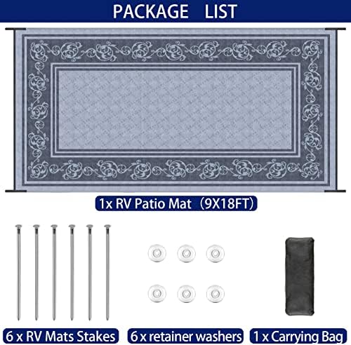 EEZ RV Products 9x18VG Heavy Duty Reversible/Durable Outdoor Patio/RVing Mats(9ft x18ft Vine Grey) Come with Large Storage Bag & 6 Sets of Stakes and Washer - Image 5