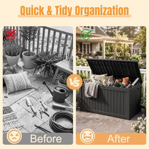 Outdoor Storage Box, 360 Gallon Waterproof Resin Deck Box with Support Rod - Image 4