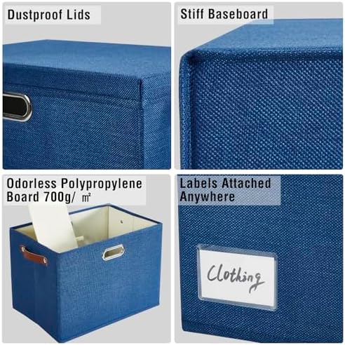 17" Large Fabric Storage Box with Lids, 3-Pack, Navy - Image 4