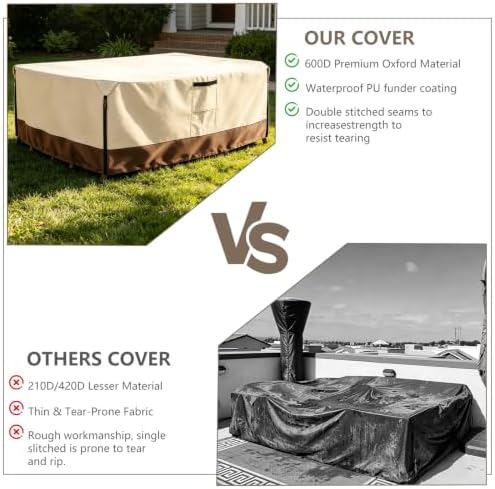 Outdoor Furniture Covers, 600D Heavy Duty Waterproof Outdoor Dining Table and Chairs Cover — 88L x 62W x 28H inch, All-Weather Protection Patio Furniture Cover, Beige - Image 4