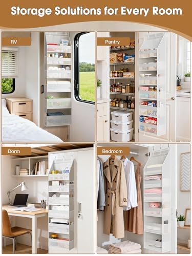 Criusia 2 Pack Over the Door Organizer, Heavy-Duty 6-Shelf Hanging Storage with 13 Mesh Pockets, 55lbs Capacity Behind the Door Storage for Nursery, Bathroom, Bedroom, and Dorm, White - Image 7