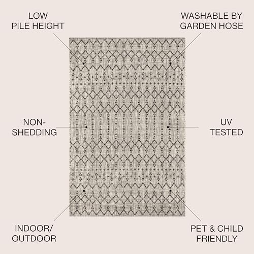 Eyely Moroccan Woven Round Rug 5 Ft Light Gray/Black, Indoor Outdoor Rug - Image 4