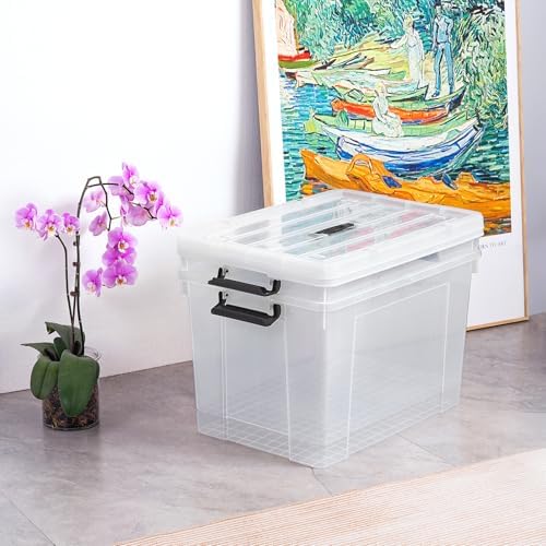 Cetomo Lidded Storage Bin with Handle, Storage Bins with Lid, Organizing Container with Secure Latching Buckles, Stackable and Nestable, Plastic, 95 Quart-4 Pack, Clear - Image 7